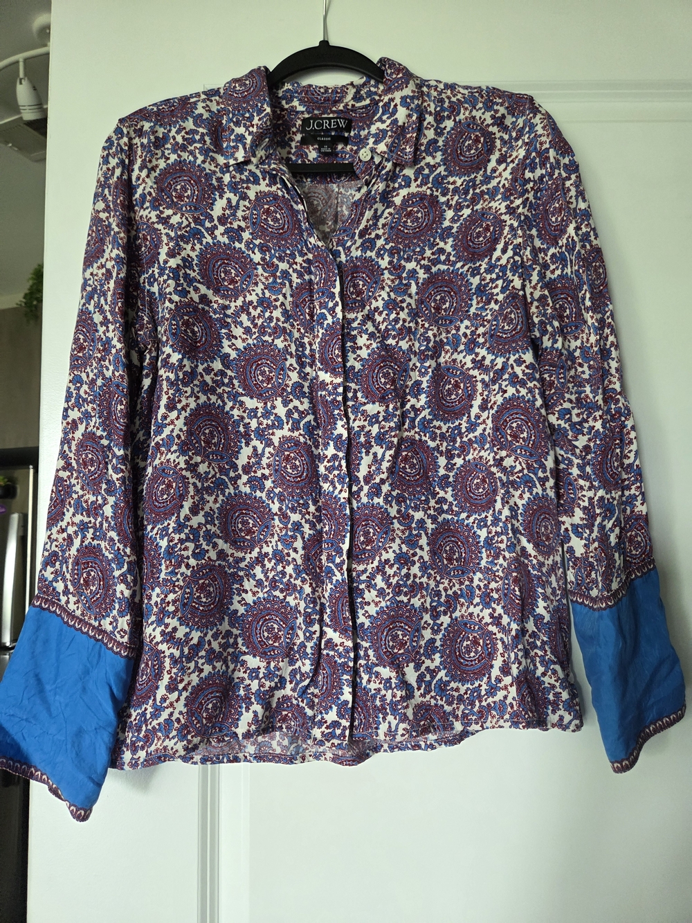 J. Crew Cream Paisley Button-Down Shirt with Blue Cuffs